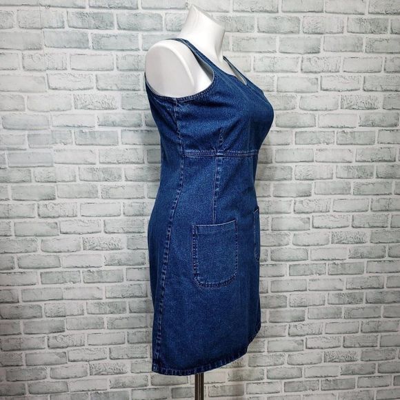 Vintage 90s Y2K Tommy Jeans Womens 14 Denim Tank Mini Dress Button Side - Picture 7 of 9